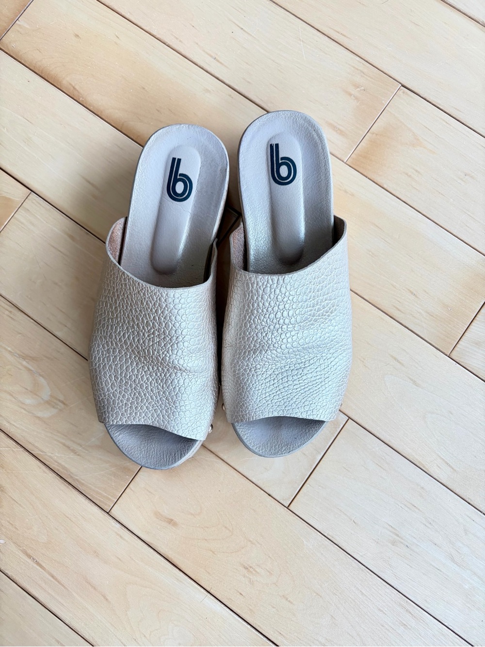 Metallic Gold Open-Toe Slide Mules - Picture 2 of 5